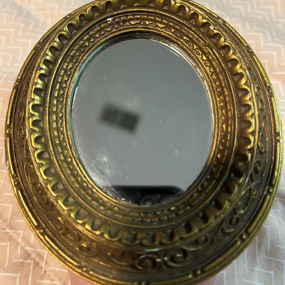 Vintage 6 inch gilded mirror from Gargoyles studio in Brooklyn, NY